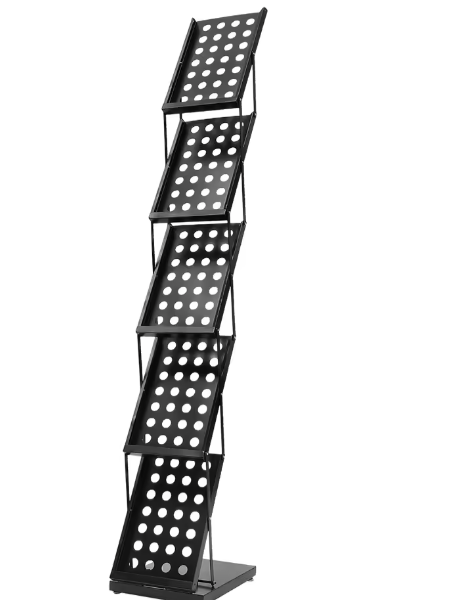 Opvouwbaar Tijdschriftenrek met 5 Lagen – IJzeren Displaystandaard voor Kantoor, Bibliotheek of Beurs, 40x27x160 cm