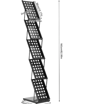 Opvouwbaar Tijdschriftenrek met 5 Lagen – IJzeren Displaystandaard voor Kantoor, Bibliotheek of Beurs, 40x27x160 cm