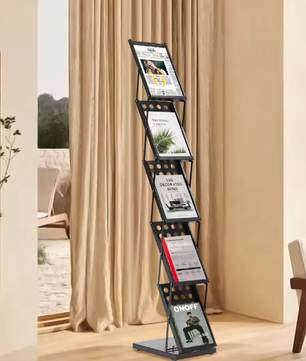 Opvouwbaar Tijdschriftenrek met 5 Lagen – IJzeren Displaystandaard voor Kantoor, Bibliotheek of Beurs, 40x27x160 cm
