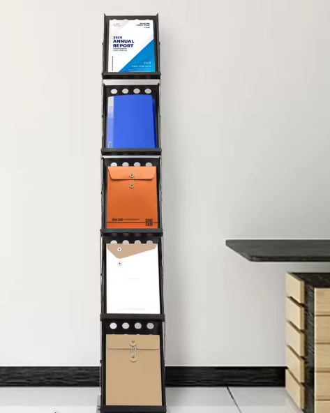 Opvouwbaar Tijdschriftenrek met 5 Lagen – IJzeren Displaystandaard voor Kantoor, Bibliotheek of Beurs, 40x27x160 cm