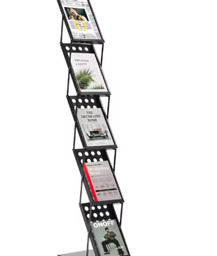 Opvouwbaar Tijdschriftenrek met 5 Lagen – IJzeren Displaystandaard voor Kantoor, Bibliotheek of Beurs, 40x27x160 cm