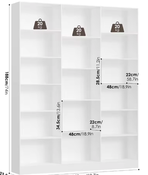 Boekenplank met 17 Compartimenten – Ruimtebesparend Opbergrek voor Woonkamer en Kantoor, 149x23,5x188 cm
