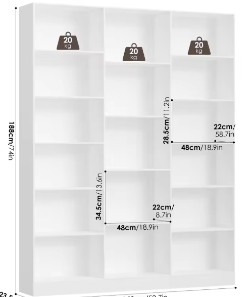 Boekenplank met 17 Compartimenten – Ruimtebesparend Opbergrek voor Woonkamer en Kantoor, 149x23,5x188 cm