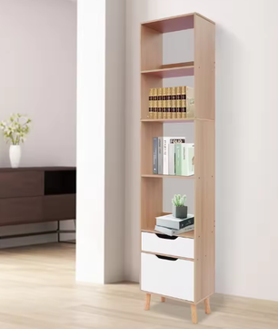 Hoge Vrijstaande Boekenkast met Lade – Moderne Vloerstaande Opbergplank 40x24x180 cm