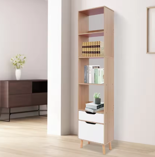 Hoge Vrijstaande Boekenkast met Lade – Moderne Vloerstaande Opbergplank 40x24x180 cm