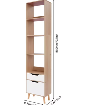 Hoge Vrijstaande Boekenkast met Lade – Moderne Vloerstaande Opbergplank 40x24x180 cm