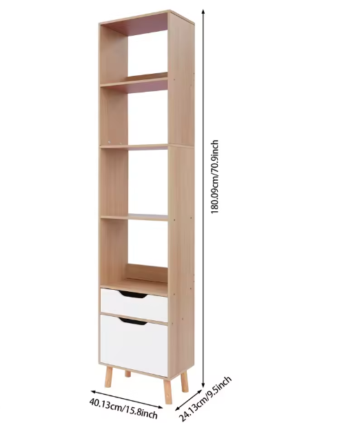 Hoge Vrijstaande Boekenkast met Lade – Moderne Vloerstaande Opbergplank 40x24x180 cm