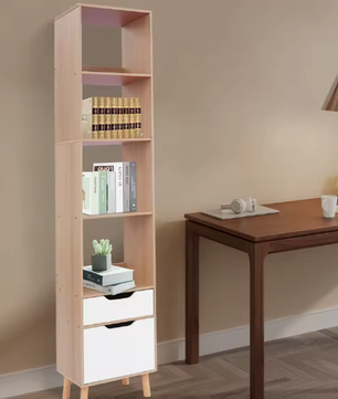 Hoge Vrijstaande Boekenkast met Lade – Moderne Vloerstaande Opbergplank 40x24x180 cm
