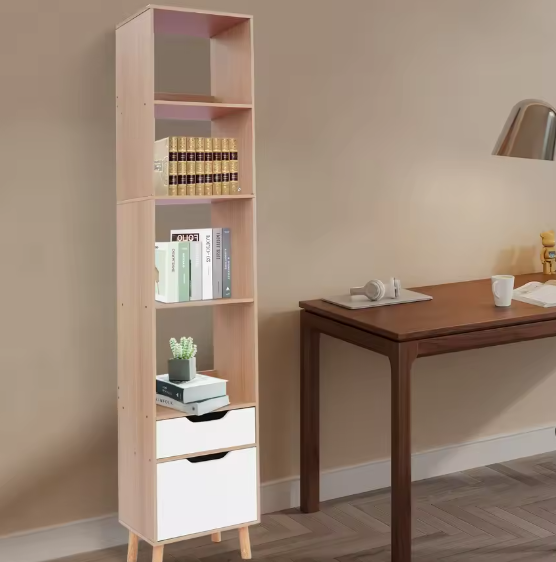 Hoge Vrijstaande Boekenkast met Lade – Moderne Vloerstaande Opbergplank 40x24x180 cm