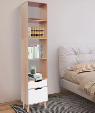 Hoge Vrijstaande Boekenkast met Lade – Moderne Vloerstaande Opbergplank 40x24x180 cm