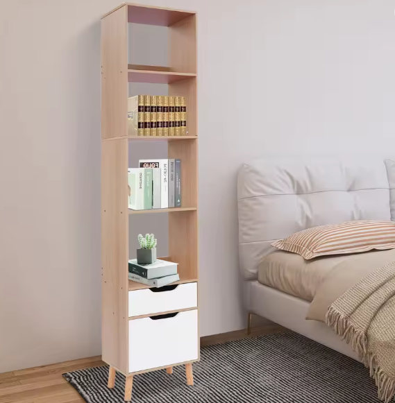 Hoge Vrijstaande Boekenkast met Lade – Moderne Vloerstaande Opbergplank 40x24x180 cm