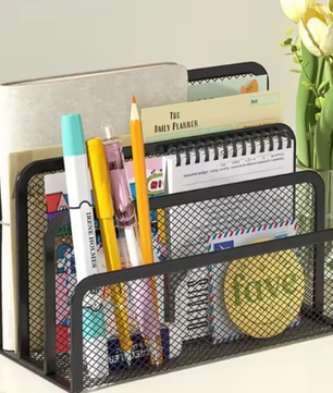 3-Laags Zwarte Metalen Notebookstandaard – Bureau Organizer voor Documenten