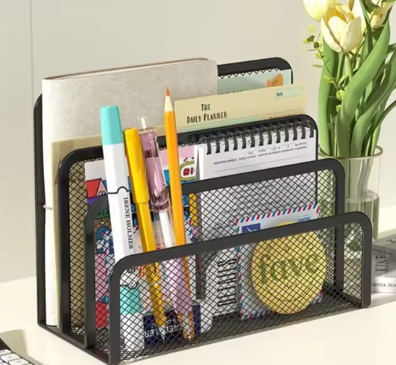 3-Laags Zwarte Metalen Notebookstandaard – Bureau Organizer voor Documenten