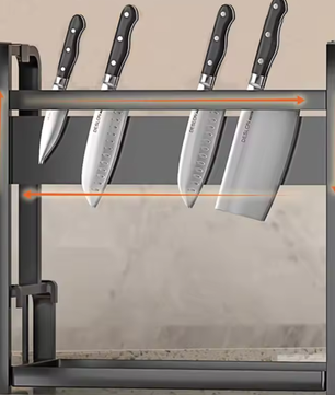 2-Laags Kruidenrek met Haken & Snijplankhouder – Staande Keuken Organizer, Zwart