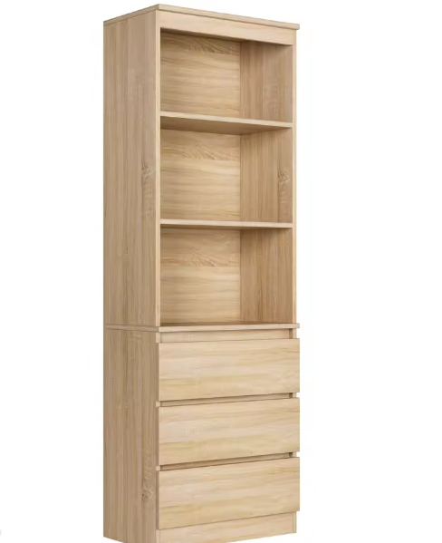 Hoge Boekenkast met 3 Lades & 3 Planken – Vrijstaande Opbergkast 60x35x180 cm