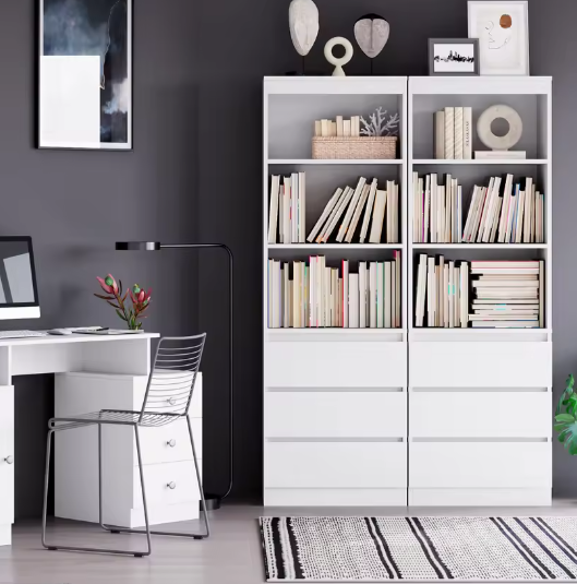 Hoge Boekenkast met 3 Lades & 3 Planken – Vrijstaande Opbergkast 60x35x180 cm