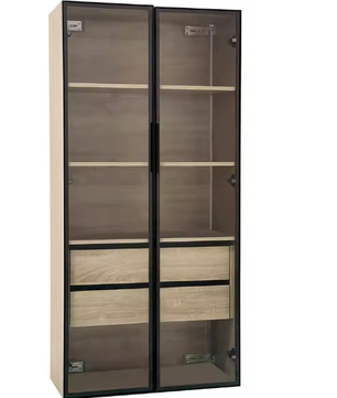Lazyspace Boekenkast met 2 Glazen Deuren & 2 Lades – Vloer- of Muurkast met LED