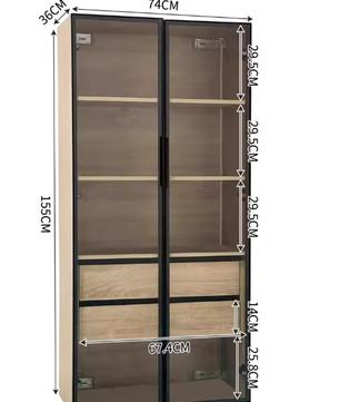 Lazyspace Boekenkast met 2 Glazen Deuren & 2 Lades – Vloer- of Muurkast met LED