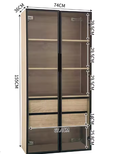 Lazyspace Boekenkast met 2 Glazen Deuren & 2 Lades – Vloer- of Muurkast met LED