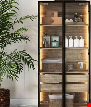 Lazyspace Boekenkast met 2 Glazen Deuren & 2 Lades – Vloer- of Muurkast met LED