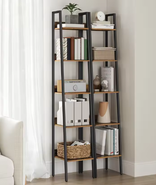 Smalle Boekenkast met 5 Planken – Metalen Frame & Houten Opbergplanken, 30x33,8x170 cm