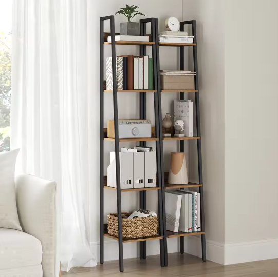 Smalle Boekenkast met 5 Planken – Metalen Frame & Houten Opbergplanken, 30x33,8x170 cm