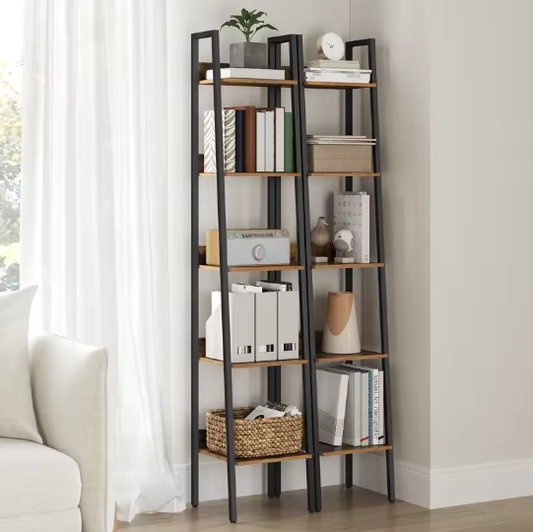 Smalle Boekenkast met 5 Planken – Metalen Frame & Houten Opbergplanken, 30x33,8x170 cm
