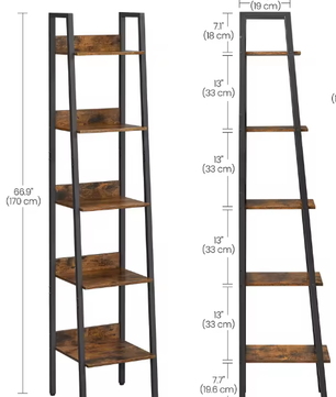 Smalle Boekenkast met 5 Planken – Metalen Frame & Houten Opbergplanken, 30x33,8x170 cm