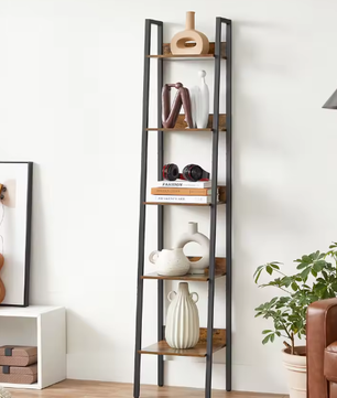 Smalle Boekenkast met 5 Planken – Metalen Frame & Houten Opbergplanken, 30x33,8x170 cm