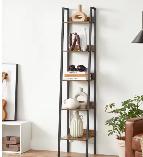 Smalle Boekenkast met 5 Planken – Metalen Frame & Houten Opbergplanken, 30x33,8x170 cm