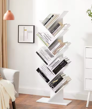 Boomvormige Boekenkast 8 Planken – Houten Opbergrek voor Woonkamer & Kantoor