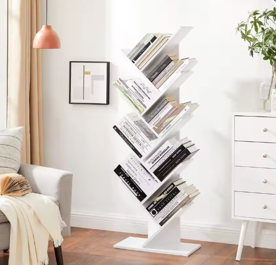 Boomvormige Boekenkast 8 Planken – Houten Opbergrek voor Woonkamer & Kantoor