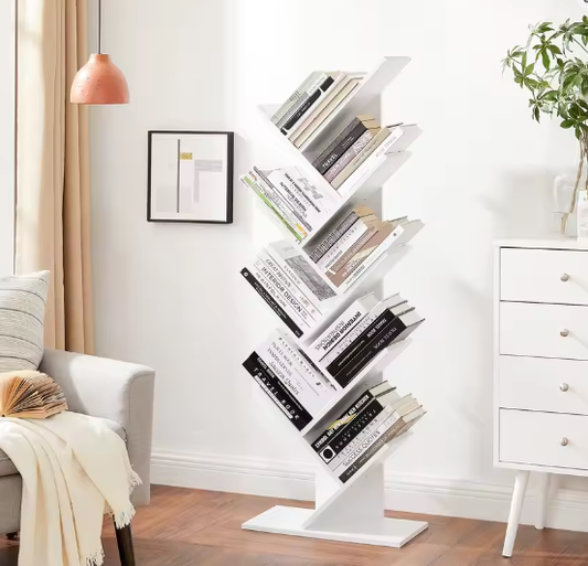 Boomvormige Boekenkast 8 Planken – Houten Opbergrek voor Woonkamer & Kantoor