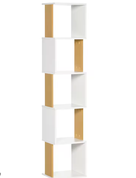 Boekenkast S-Vorm – 5 Planken Houten Opbergrek voor Woonkamer en Kantoor