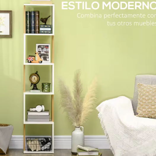 Boekenkast S-Vorm – 5 Planken Houten Opbergrek voor Woonkamer en Kantoor