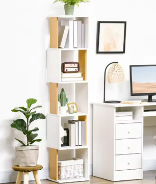 Boekenkast S-Vorm – 5 Planken Houten Opbergrek voor Woonkamer en Kantoor