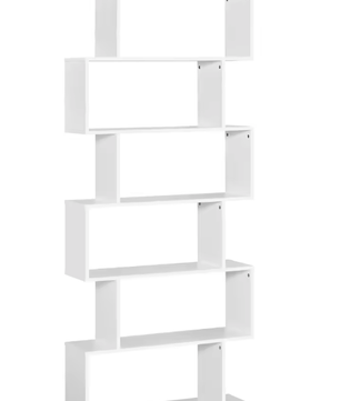 S-vormige Boekenkast – 6 Houten Planken, Modern Opbergrek 80x24x191 cm