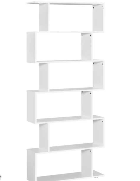 S-vormige Boekenkast – 6 Houten Planken, Modern Opbergrek 80x24x191 cm