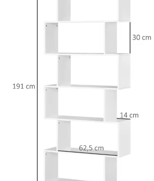 S-vormige Boekenkast – 6 Houten Planken, Modern Opbergrek 80x24x191 cm