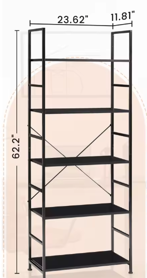 Boekenkast met 5 Planken – Moderne Metalen & Houten Opbergkast voor Boeken, Planten en Decoratie – Ruimtebesparende Organizer voor Woonkamer, Slaapkamer of Kantoor