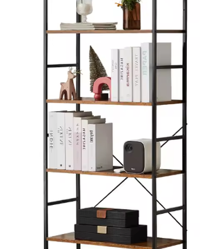 Boekenkast met 5 Planken – Moderne Metalen & Houten Opbergkast voor Boeken, Planten en Decoratie – Ruimtebesparende Organizer voor Woonkamer, Slaapkamer of Kantoor