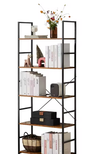 Boekenkast met 5 Planken – Moderne Metalen & Houten Opbergkast voor Boeken, Planten en Decoratie – Ruimtebesparende Organizer voor Woonkamer, Slaapkamer of Kantoor