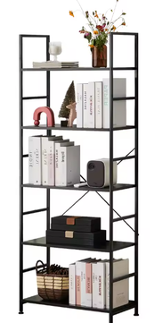 Boekenkast met 5 Planken – Moderne Metalen & Houten Opbergkast voor Boeken, Planten en Decoratie – Ruimtebesparende Organizer voor Woonkamer, Slaapkamer of Kantoor