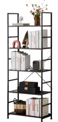 Boekenkast met 5 Planken – Moderne Metalen & Houten Opbergkast voor Boeken, Planten en Decoratie – Ruimtebesparende Organizer voor Woonkamer, Slaapkamer of Kantoor