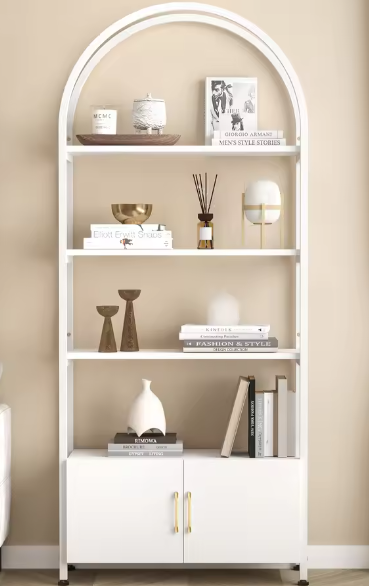 Boekenkast met Deur – Moderne Hoge Kast met 4 Open Planken & Gesloten Opbergvak, Stijlvol Design voor Woonkamer, Slaapkamer of Kantoor