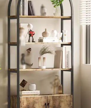 Boekenkast met Deur – Moderne Hoge Kast met 4 Open Planken & Gesloten Opbergvak, Stijlvol Design voor Woonkamer, Slaapkamer of Kantoor