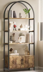 Boekenkast met Deur – Moderne Hoge Kast met 4 Open Planken & Gesloten Opbergvak, Stijlvol Design voor Woonkamer, Slaapkamer of Kantoor