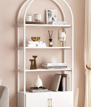 Boekenkast met Deur – Moderne Hoge Kast met 4 Open Planken & Gesloten Opbergvak, Stijlvol Design voor Woonkamer, Slaapkamer of Kantoor