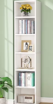 Smalle Boekenkast met 6 Planken – Moderne Witte Hoekkast met Open Kubusdesign en Ruimtebesparende Opbergmogelijkheden