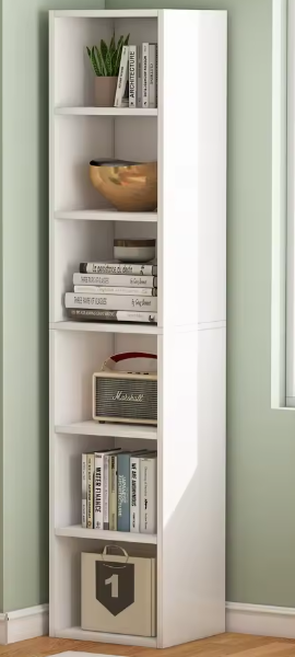 Smalle Boekenkast met 6 Planken – Moderne Witte Hoekkast met Open Kubusdesign en Ruimtebesparende Opbergmogelijkheden